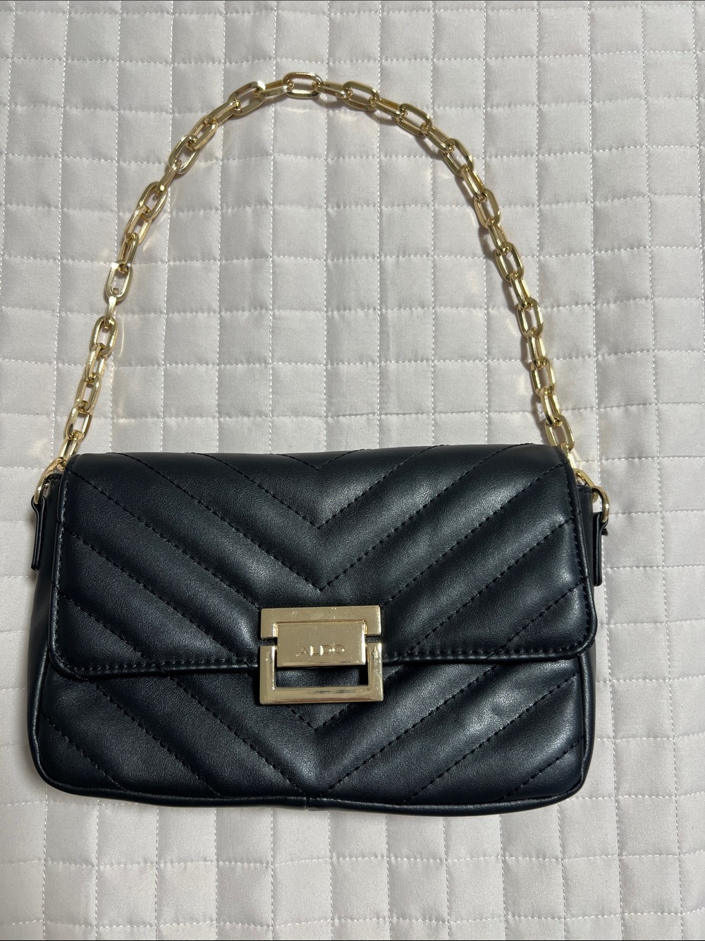 Aldo Black Quilted Shoulder Bag with Gold Chain Strap